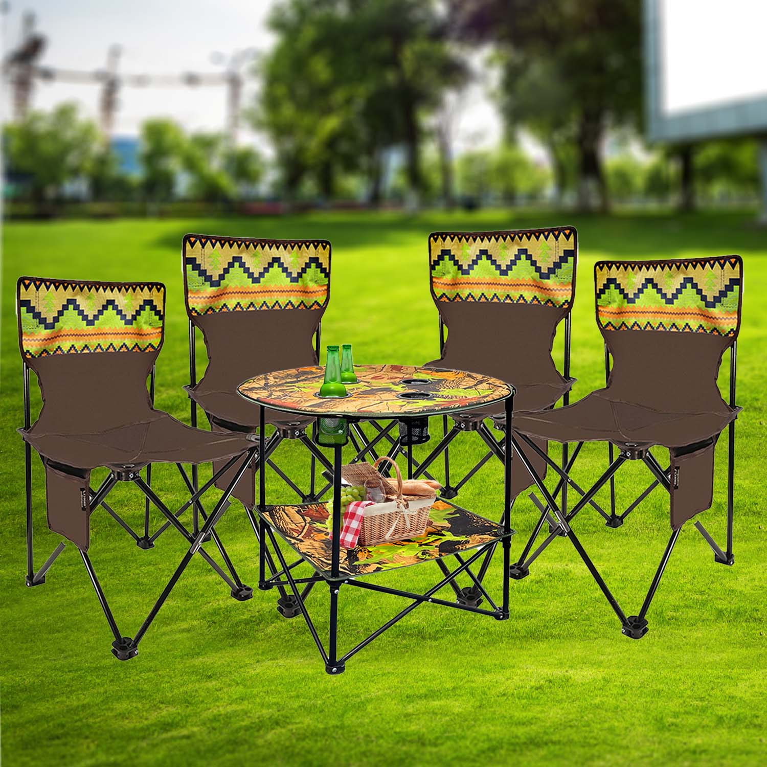 5Pc Foldable Camping Table & Chair Set