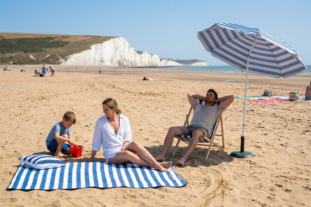Parasol Umbrella with Deck Chair & Picnic Mat