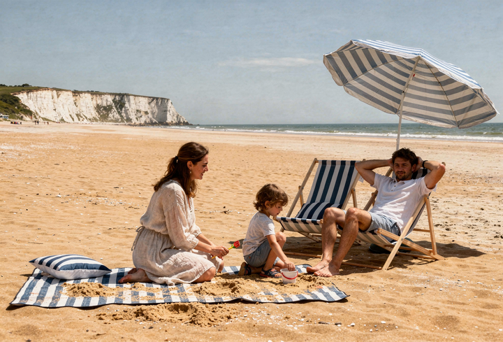 Parasol Umbrella with Deck Chair & Picnic Mat