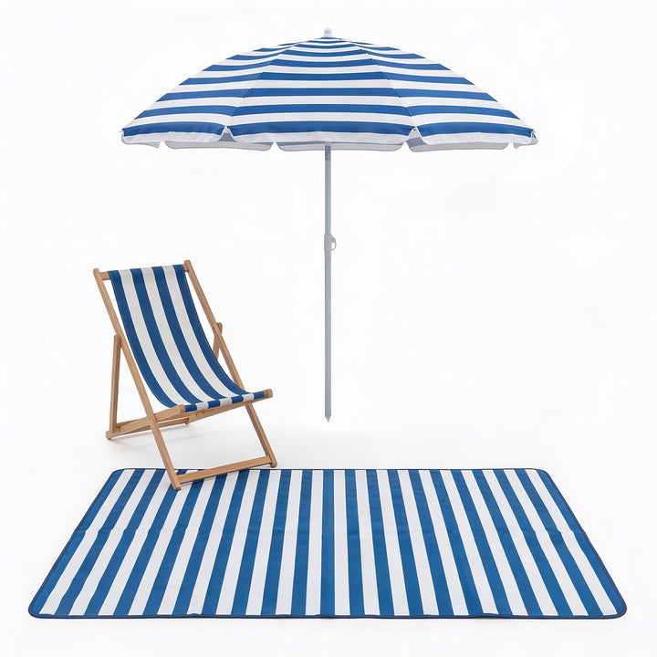 Parasol Umbrella with Deck Chair & Picnic Mat