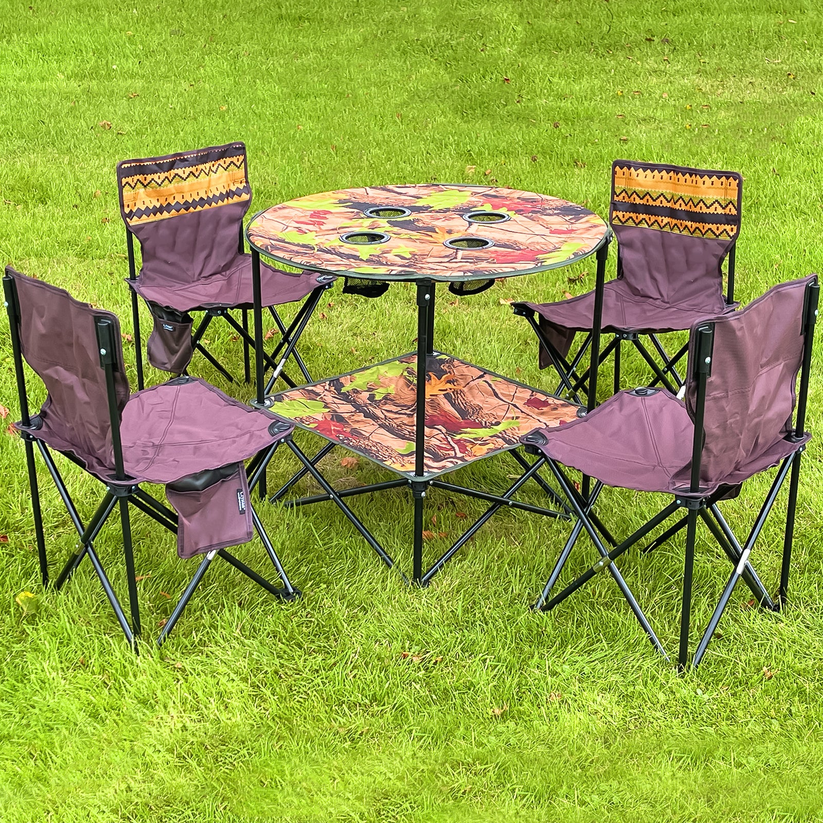 5Pc Foldable Camping Table & Chair Set Folding