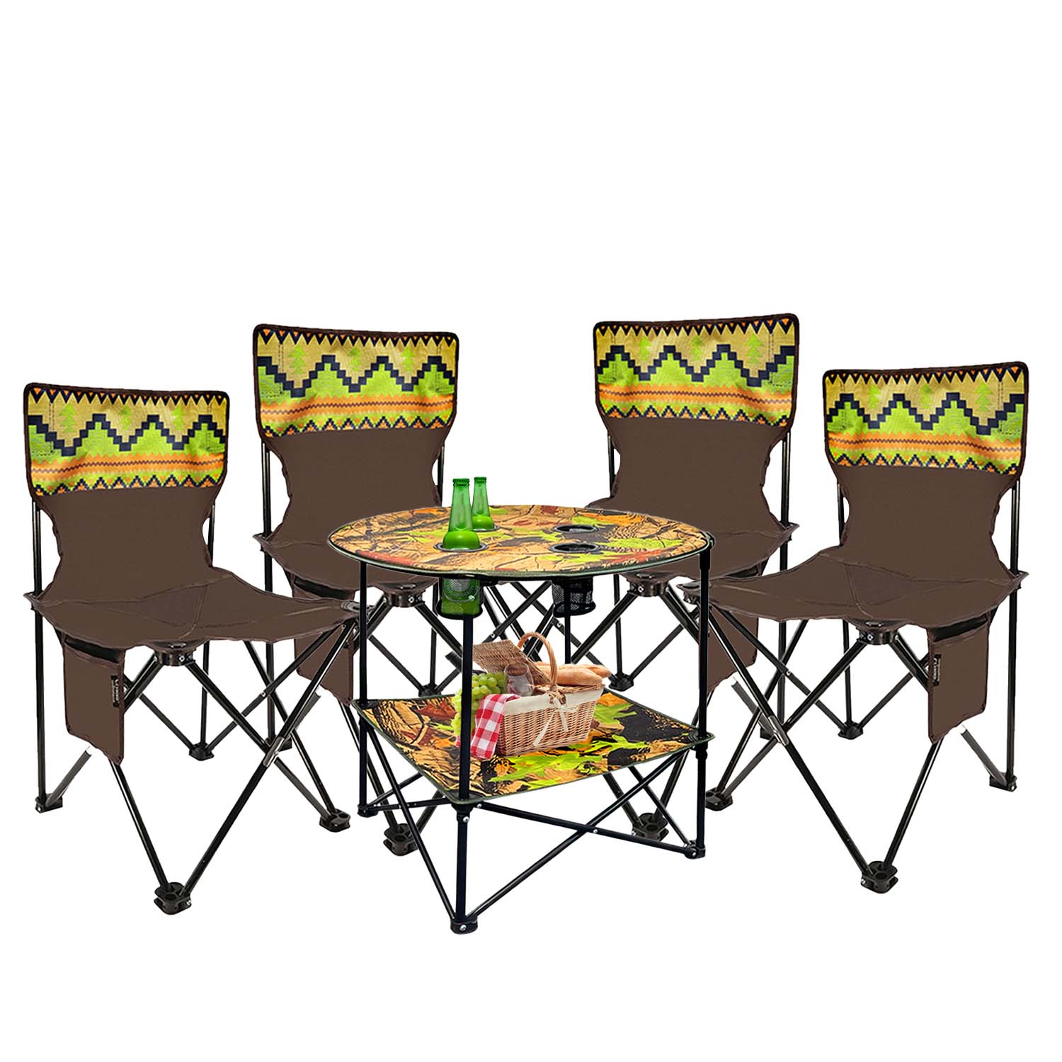 5Pc Foldable Camping Table & Chair Set - 0