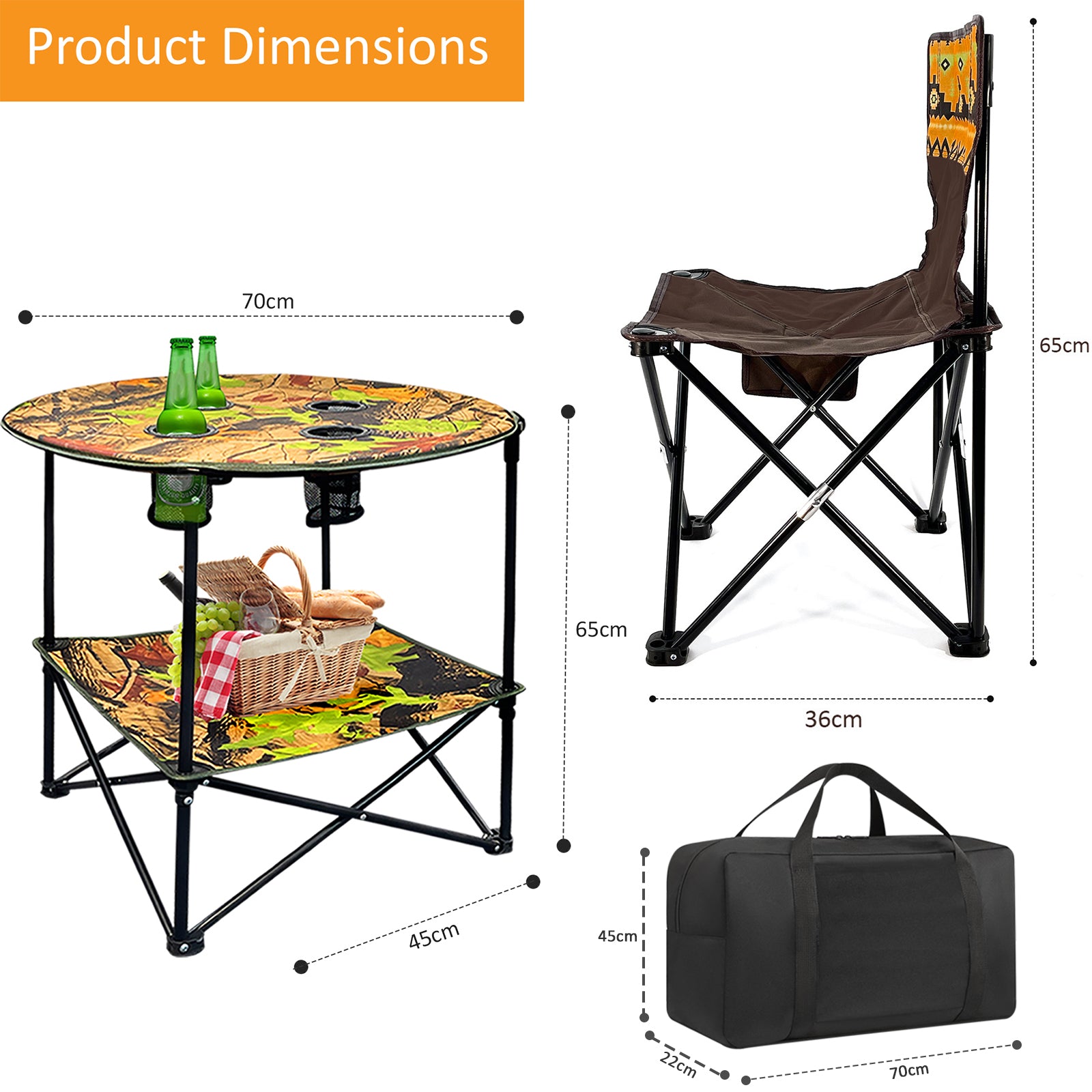 5Pc Foldable Camping Table & Chair Set Folding