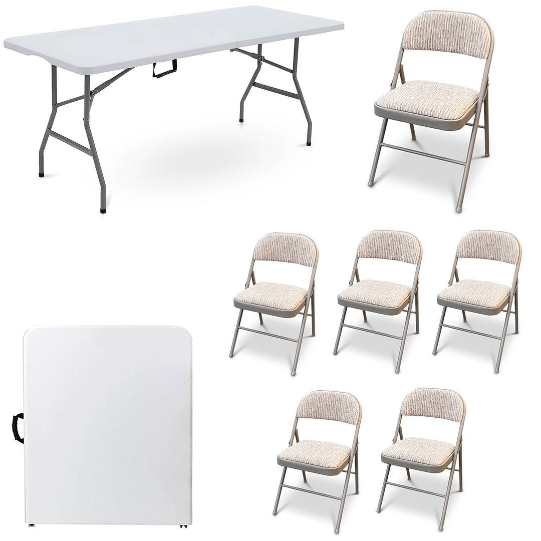 5ft Collapsible Folding Table With 6 Folding Chairs