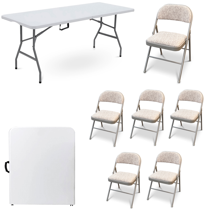 5ft Collapsible Folding Table With 6 Folding Chairs