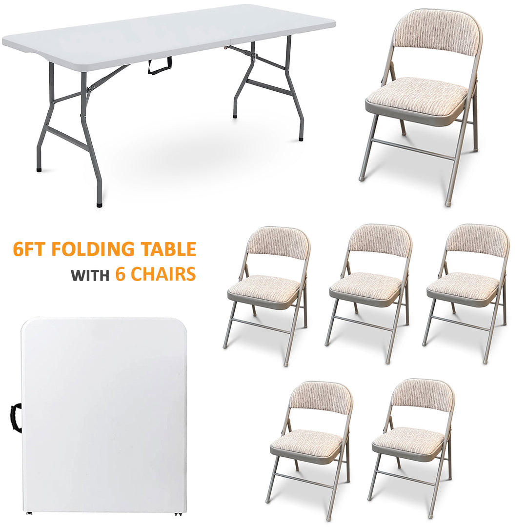 6 Feet Folding Table with 6 Fold Away Chairs