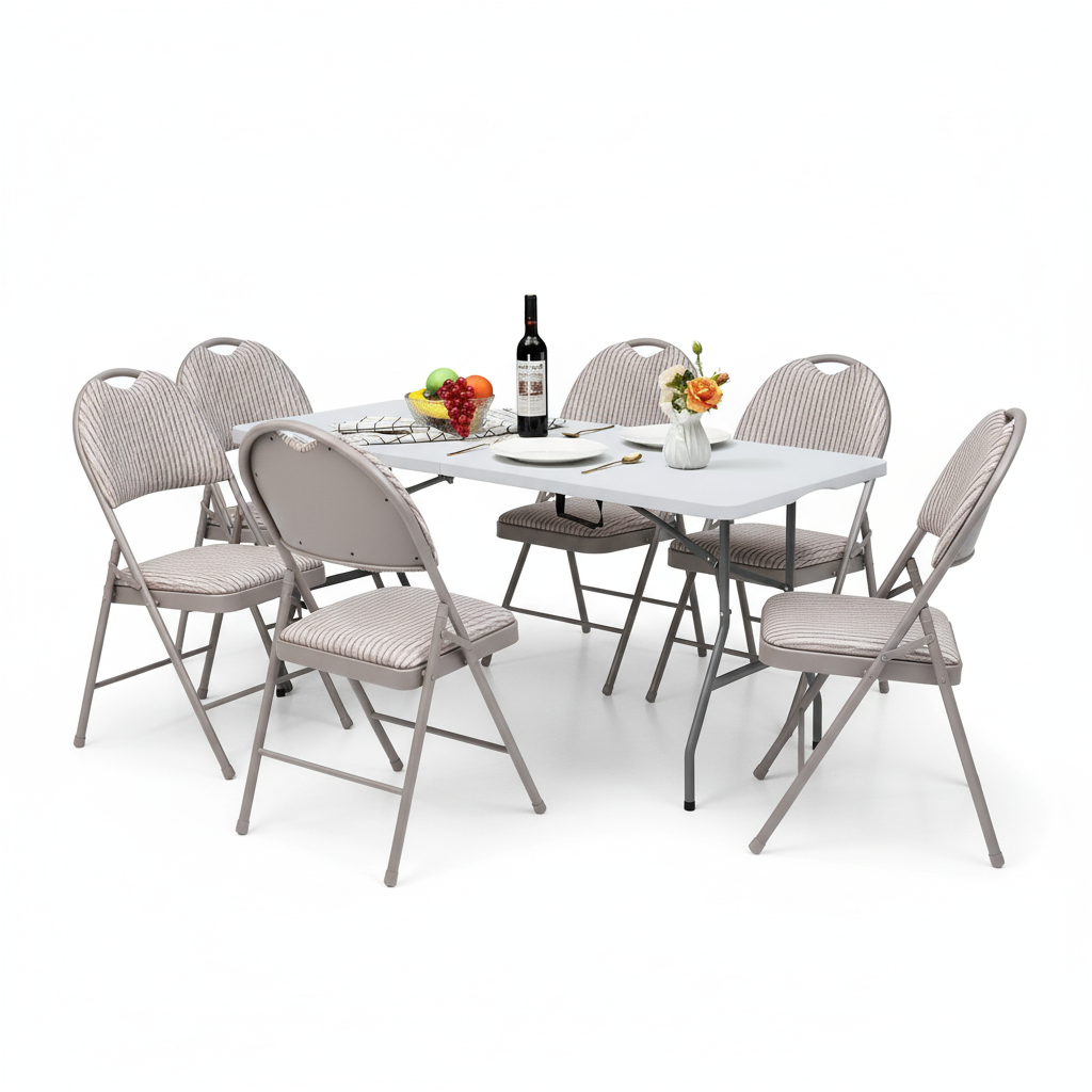 6 Feet Folding Table with 6 Fold Away Chairs