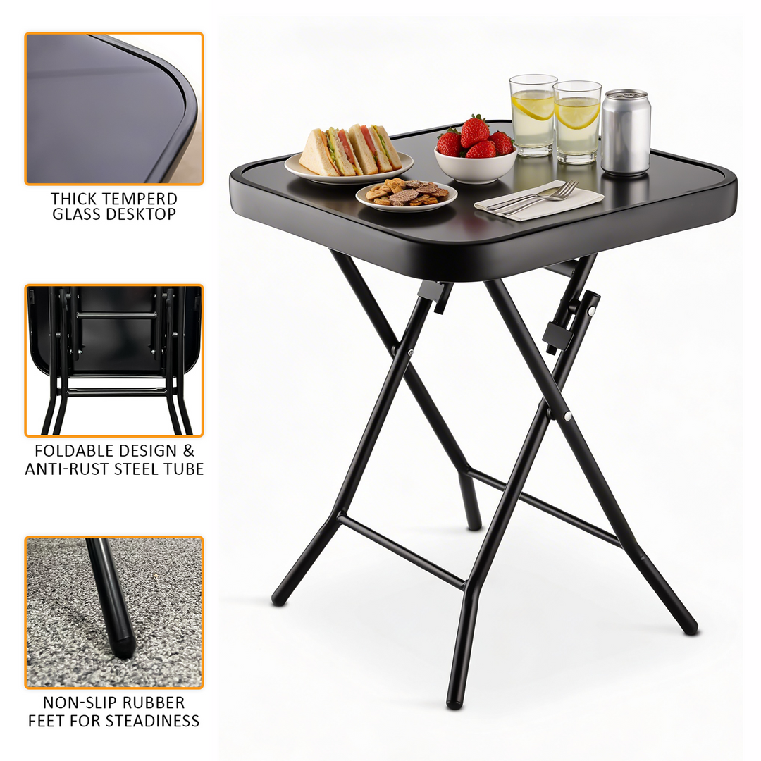 Glass Top Table with Foldable Chairs